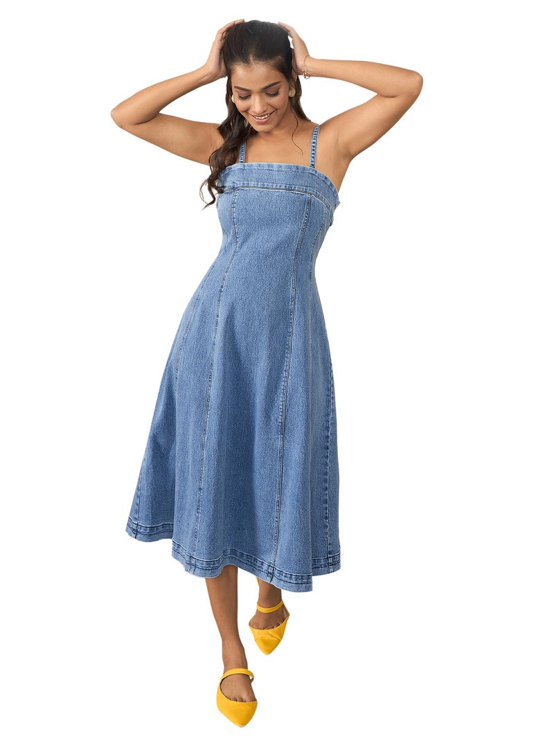 StyleStone Women's Denim Dress with Shoulder Straps (4245BlueDarwinDrsS) - Image 1