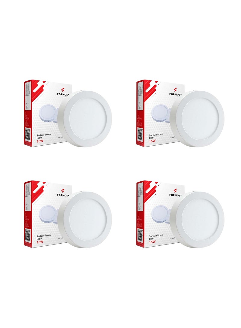 FORMOST FORMOST Surface Down Light LED Round 15W| Surge Protection Upto 4KV | Long Lasting Downlighter for Home Shops and Hotels Ceiling | Durable and Sustainable | 2 Years Warranty | Clear White | Pack of 4  - Image 1
