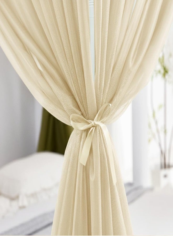 Akiky Canopy Bed Curtains 8 Panel Bed Curtains Drapes for Full Queen Size Bed Sheer Canopy Bed Drapes with Lights(Khaki) - Image 4
