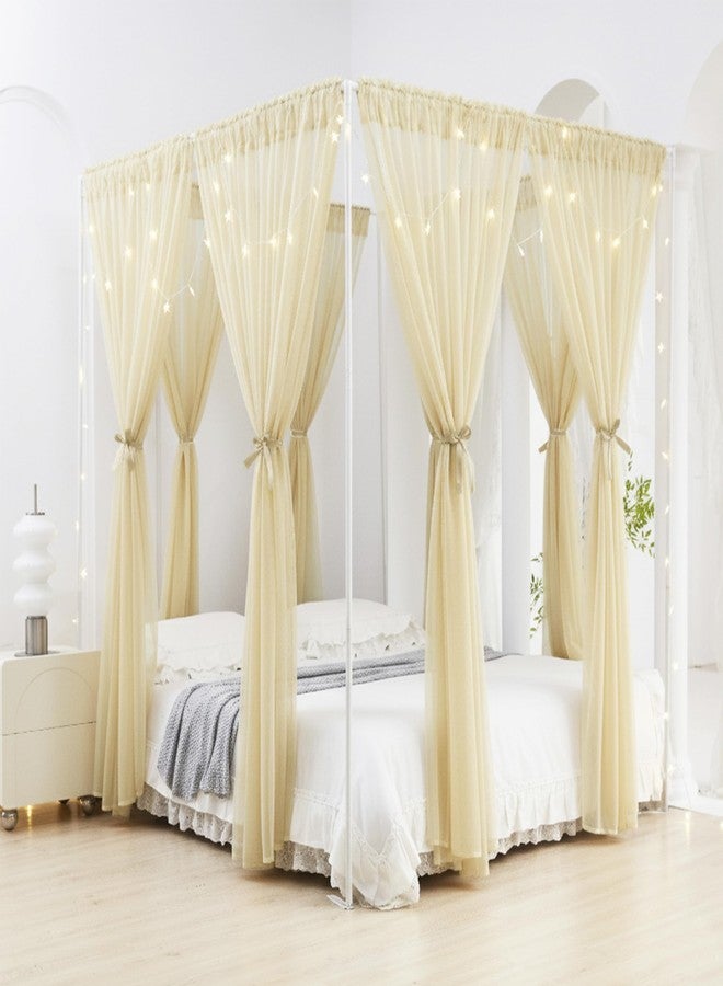 Akiky Canopy Bed Curtains 8 Panel Bed Curtains Drapes for Full Queen Size Bed Sheer Canopy Bed Drapes with Lights(Khaki) - Image 2