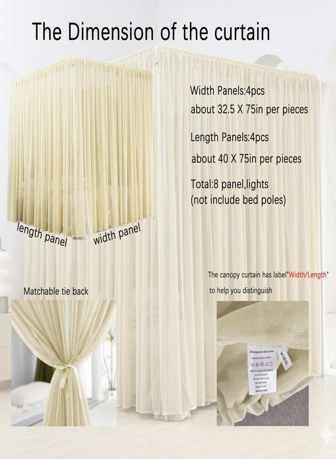Akiky Canopy Bed Curtains 8 Panel Bed Curtains Drapes for Full Queen Size Bed Sheer Canopy Bed Drapes with Lights(Khaki) - Image 5