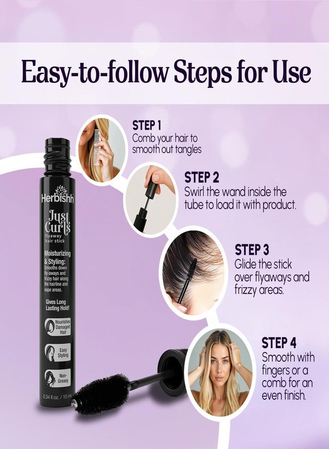 Herbishh Just Curls Flyaway Hair Stick, Quick Hair Finishing Stick for Flyaways, Frizz Control, & Slick Back Look, Non-Greasy Smoothing Serum & Frizz Tamer Wand for Hairline & Nape Areas 0.34 fl.oz - Image 4