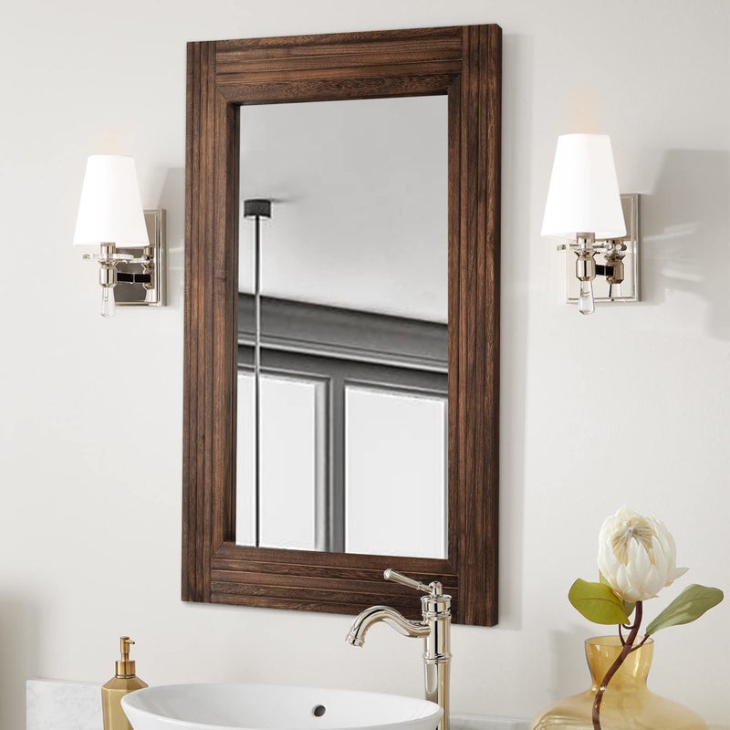 YOSHOOT Hand-Made Wooden Spliced Wall Mirror for Bathroom, Rustic Farmhouse Vanity Mirror, DÃ©cor Wall Art, Solid Wood Frame, Vertical or Horizontal Hanging - Image 4