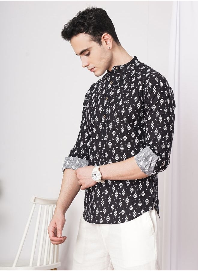 The Indian Garage Co Men Regular Fit Paisley Printed Full Sleeves Mandarin Collar Ethnic Shirt  - Image 4