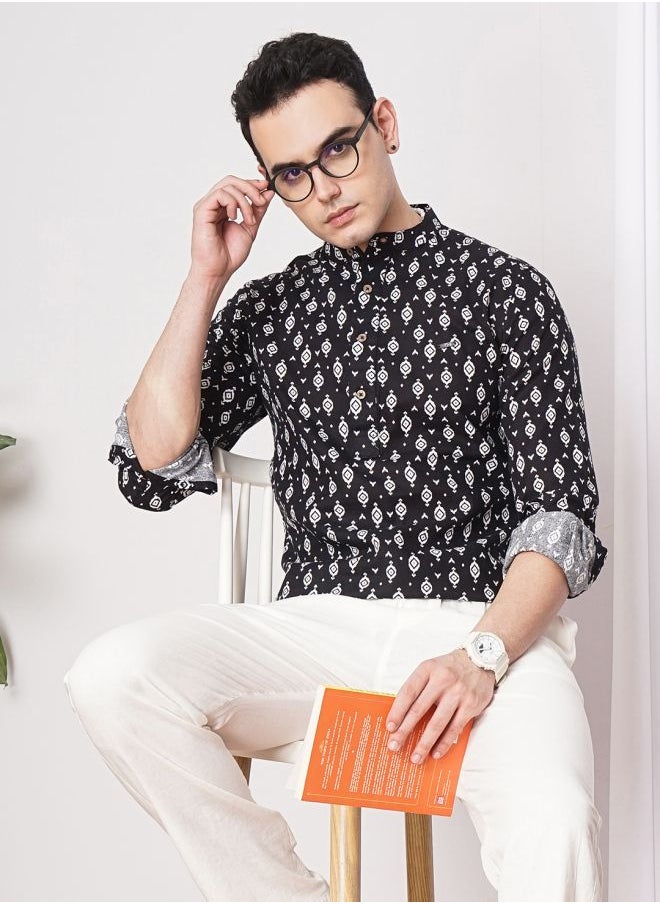 The Indian Garage Co Men Regular Fit Paisley Printed Full Sleeves Mandarin Collar Ethnic Shirt  - Image 1