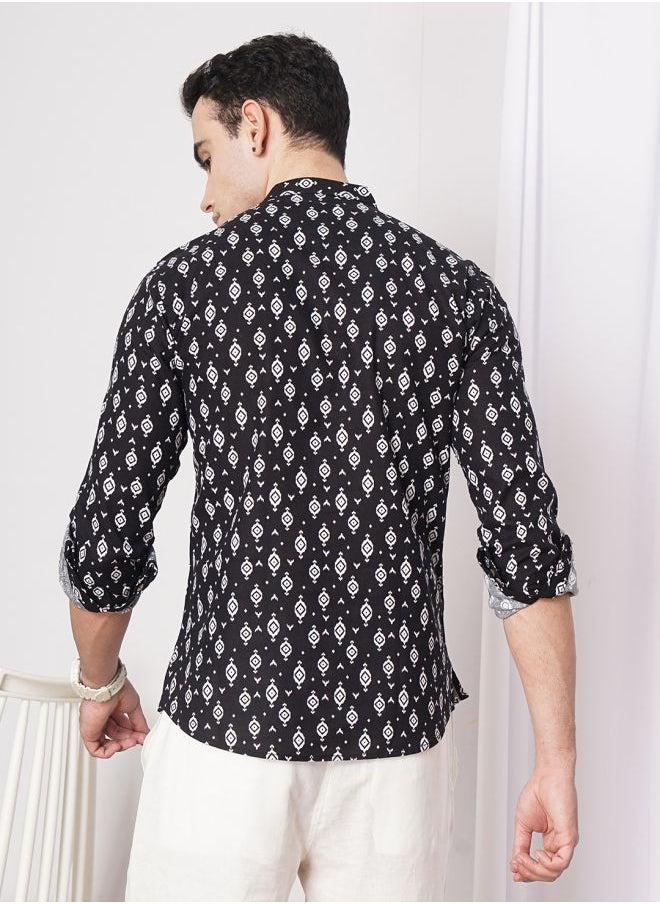 The Indian Garage Co Men Regular Fit Paisley Printed Full Sleeves Mandarin Collar Ethnic Shirt  - Image 2
