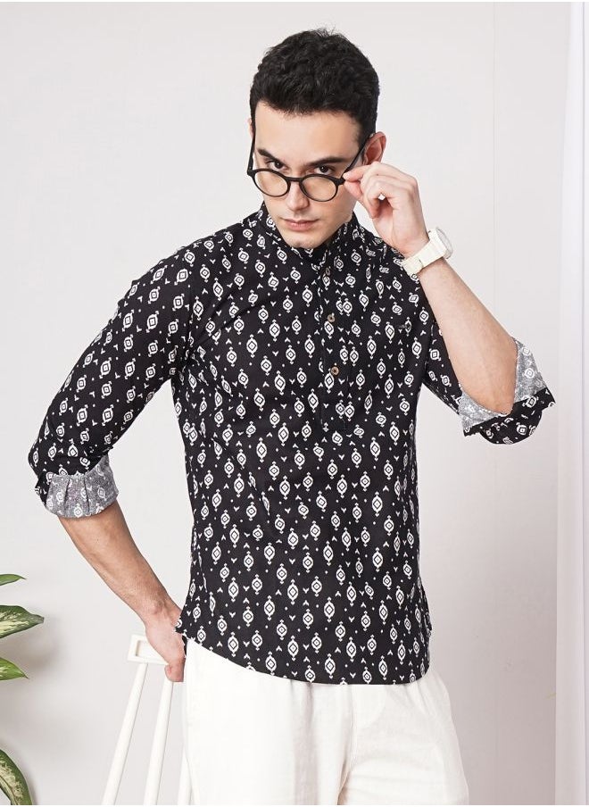 The Indian Garage Co Men Regular Fit Paisley Printed Full Sleeves Mandarin Collar Ethnic Shirt  - Image 3