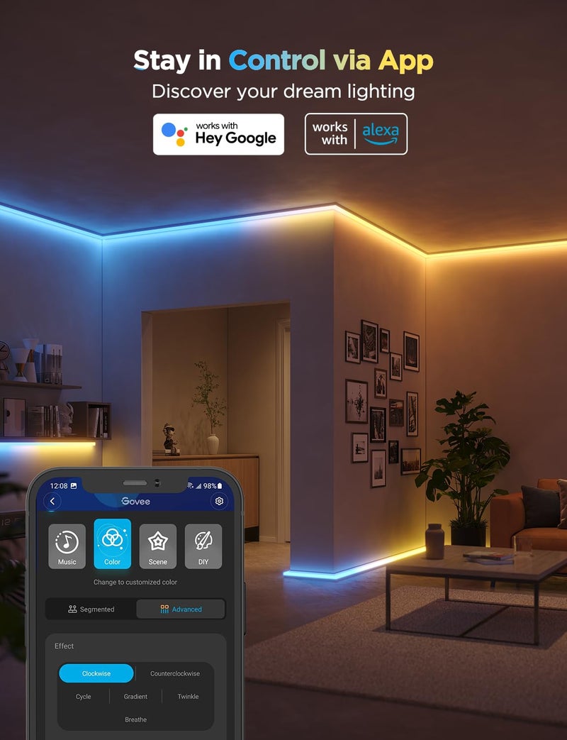 Govee RGBIC LED Strip Lights 9.8ft with Covers, Smart LED Lights Work with Alexa and Google Assistant, Diffuser Channel with LED Lights for Bedroom, Skirting Lines, Studio, Cabinet - Image 3