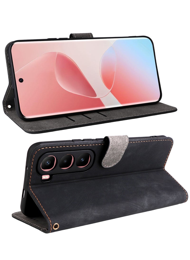 For Infinix Hot 60 Pro Plus Flip Cover with Detachable Lanyard, PU Leather Full Body Protection Shockproof Flip Mobile Phone Case, RFID Anti-theft Brush Folio Wallet Case - Image 2