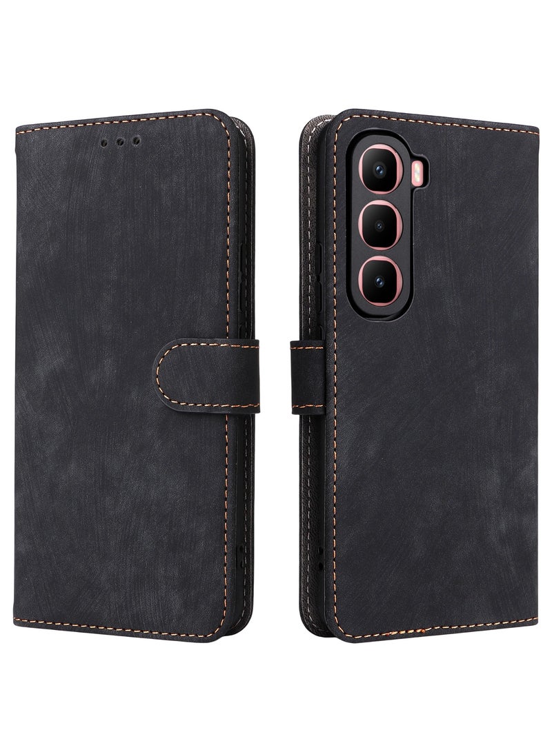 For Infinix Hot 60 Pro Plus Flip Cover with Detachable Lanyard, PU Leather Full Body Protection Shockproof Flip Mobile Phone Case, RFID Anti-theft Brush Folio Wallet Case - Image 3