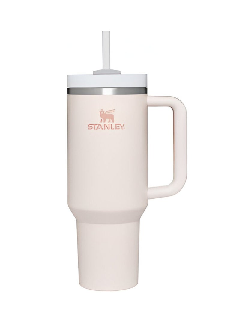 ستانلي كوب معزول، كوب قهوة معزول بالفراغ من الفولاذ المقاوم للصدأ مع غطاء وقشة، كوب ماء آمن للغسل في غسالة الأطباق للاستخدام المنزلي والسفر في الهواء الطلق، (قطعة واحدة، وردي وردي)