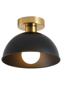 ERENYEA Industrial Semi Flush Mount Ceiling Light with Gold Plate and Matte Black Shade, Farmhouse Ceiling Light Fixture for Kitchen Island Dining Room Foyer Hallway Porch Barn Loft Black  - Image 1