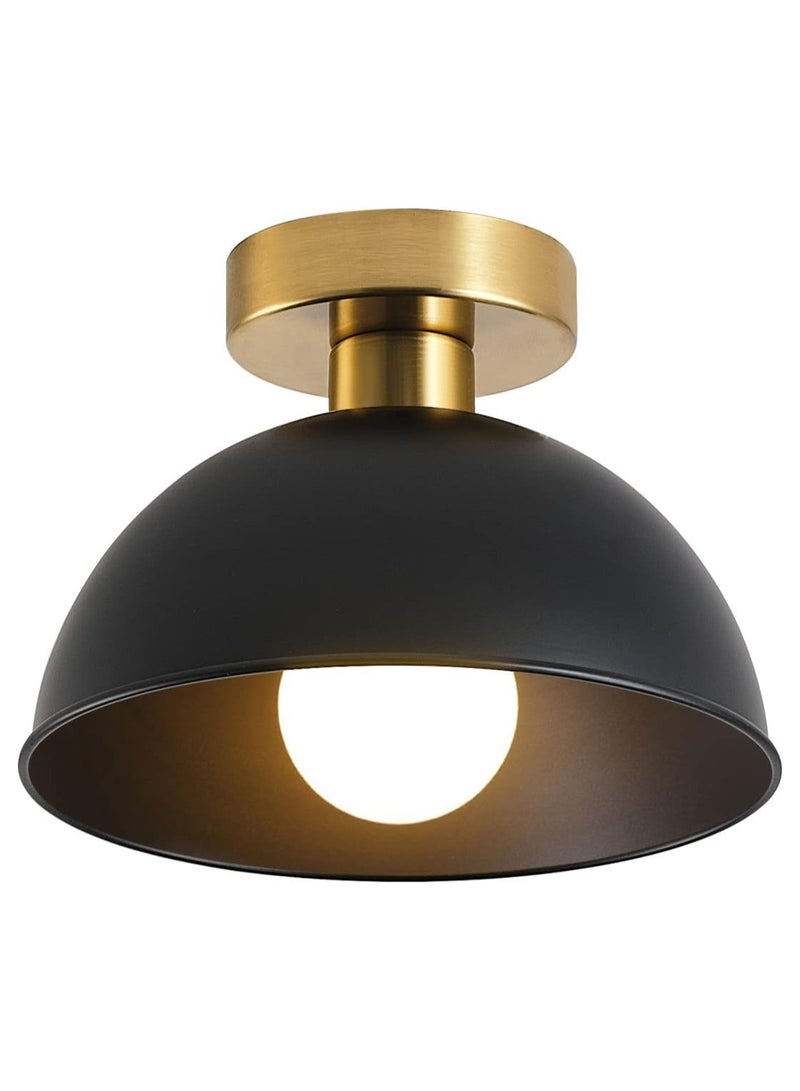 ERENYEA Industrial Semi Flush Mount Ceiling Light with Gold Plate and Matte Black Shade, Farmhouse Ceiling Light Fixture for Kitchen Island Dining Room Foyer Hallway Porch Barn Loft Black - Image 1
