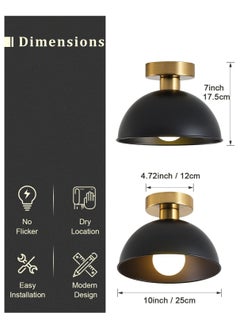 ERENYEA Industrial Semi Flush Mount Ceiling Light with Gold Plate and Matte Black Shade, Farmhouse Ceiling Light Fixture for Kitchen Island Dining Room Foyer Hallway Porch Barn Loft Black  - Image 3