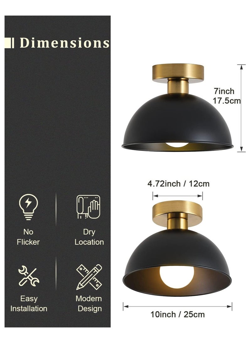 ERENYEA Industrial Semi Flush Mount Ceiling Light with Gold Plate and Matte Black Shade, Farmhouse Ceiling Light Fixture for Kitchen Island Dining Room Foyer Hallway Porch Barn Loft Black - Image 3