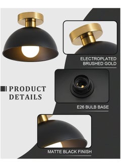 ERENYEA Industrial Semi Flush Mount Ceiling Light with Gold Plate and Matte Black Shade, Farmhouse Ceiling Light Fixture for Kitchen Island Dining Room Foyer Hallway Porch Barn Loft Black  - Image 4