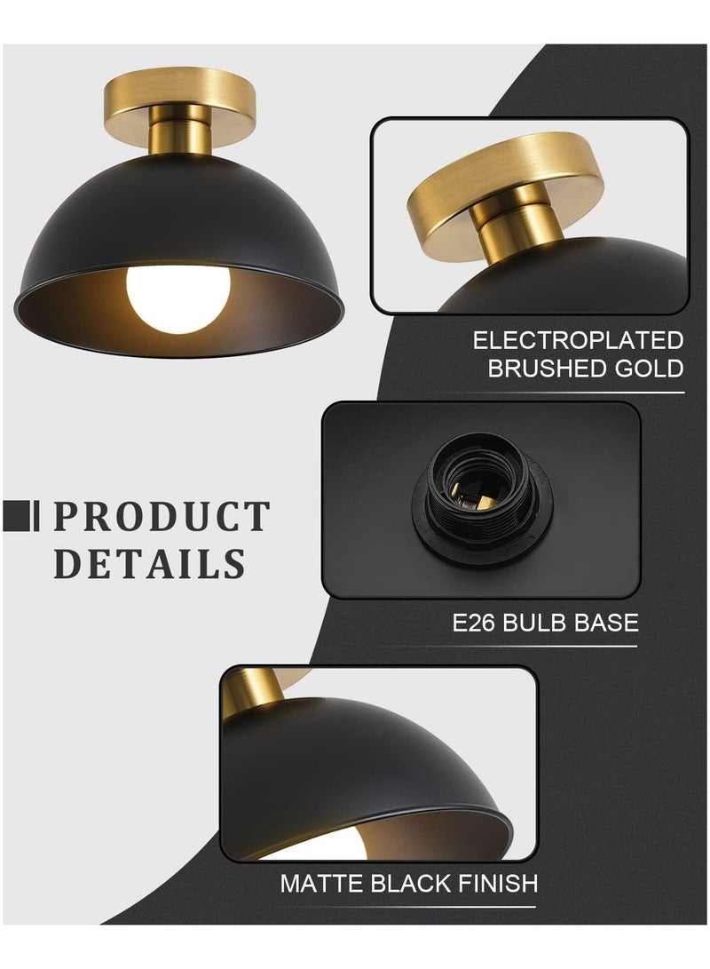 ERENYEA Industrial Semi Flush Mount Ceiling Light with Gold Plate and Matte Black Shade, Farmhouse Ceiling Light Fixture for Kitchen Island Dining Room Foyer Hallway Porch Barn Loft Black - Image 4