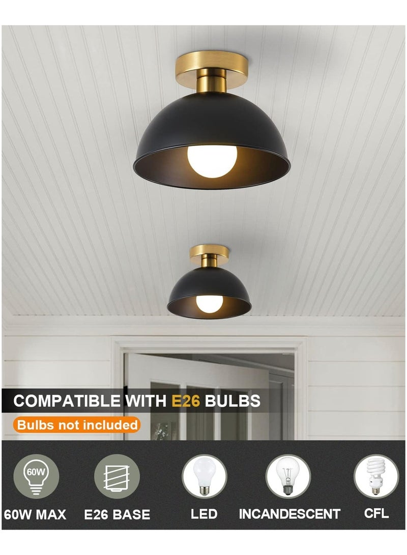 ERENYEA Industrial Semi Flush Mount Ceiling Light with Gold Plate and Matte Black Shade, Farmhouse Ceiling Light Fixture for Kitchen Island Dining Room Foyer Hallway Porch Barn Loft Black - Image 2
