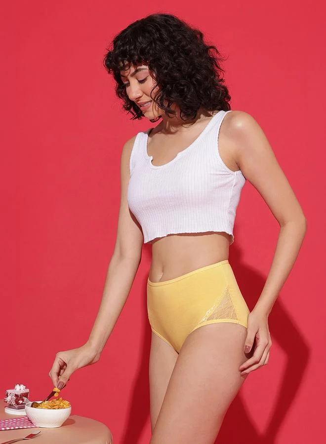 Clovia Buttery High Waist Hipster Panty with Side Lace Panel
