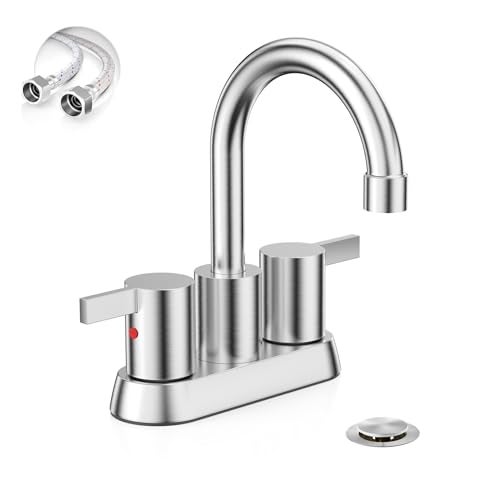 Phiestina Brushed Nickel 4 Inch 2 Handle Centerset Lead-Free Bathroom Sink Faucet, with Copper Pop Up Drain and Water Supply Lines,BF015-1-BN - Image 1