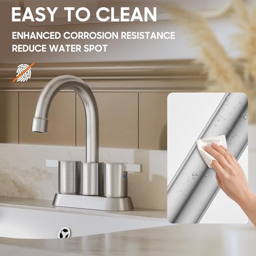 Phiestina Brushed Nickel 4 Inch 2 Handle Centerset Lead-Free Bathroom Sink Faucet, with Copper Pop Up Drain and Water Supply Lines,BF015-1-BN - Image 5