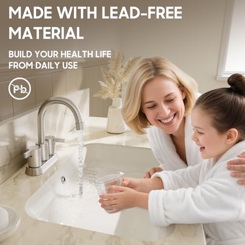 Phiestina Brushed Nickel 4 Inch 2 Handle Centerset Lead-Free Bathroom Sink Faucet, with Copper Pop Up Drain and Water Supply Lines,BF015-1-BN - Image 3