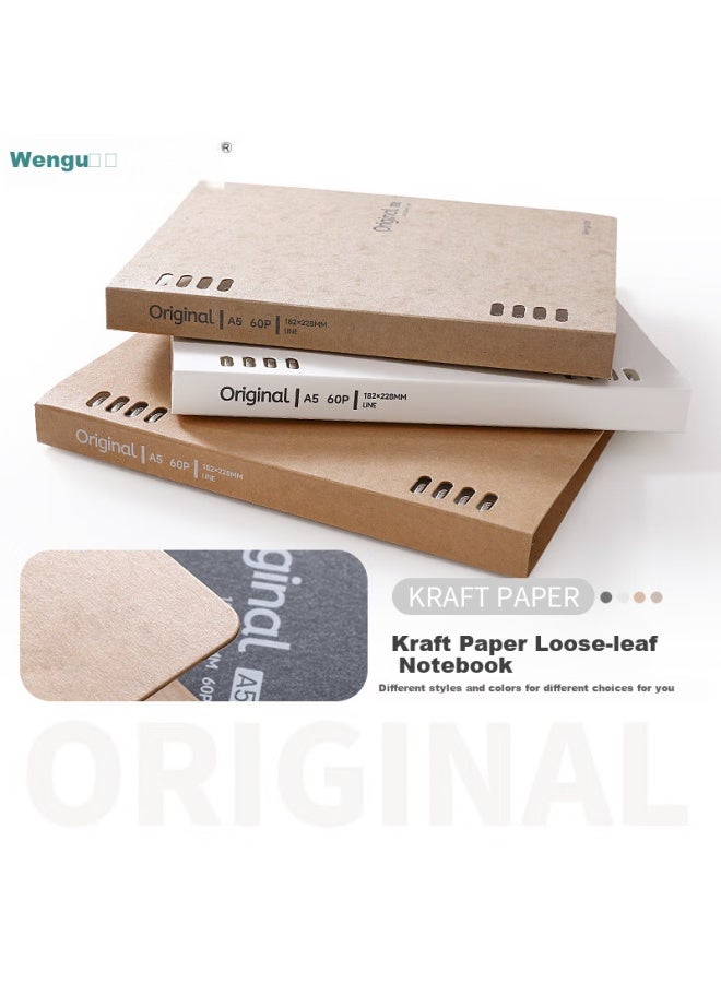 Wengu B5/60 Sheets Comfortable Cowhide Paper Loose-Leaf Notebook, Detachable, White Notebook, Simple Design, For College Students And Postgraduate Exam Preparation, Thickened Journal, B1053(B5)-D White Cowhide