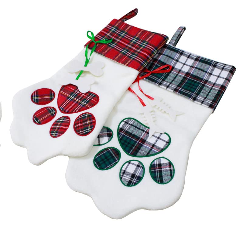 Sherrydc Cat Paw Christmas Stockings  Plush & Plaid Hanging Socks For Holiday And Christmas Decorations - Image 5