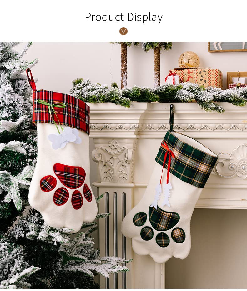 Sherrydc Cat Paw Christmas Stockings  Plush & Plaid Hanging Socks For Holiday And Christmas Decorations - Image 4