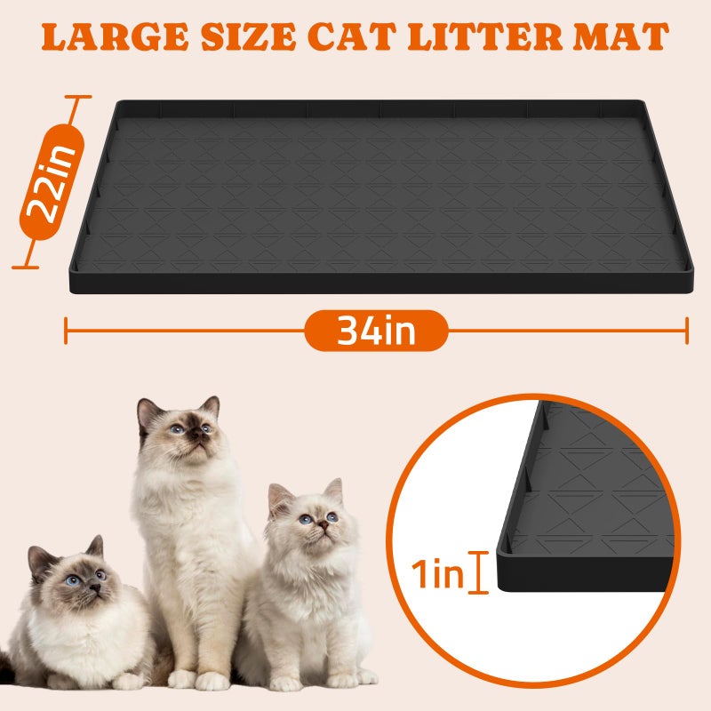 Pawtners Cat Litter Mat, Large 34" x 22" Litter Box Mat, 2 Packs Cat Litter Box Mat, Non-Slip Kitty Litter Mat for Floor, Easy to Clean, Waterproof & Urine-Proof Cat Litter Mat Litter Trapping Mat, Black - Image 4
