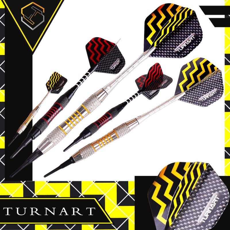 Turnart Darts Plastic Tip - Professional Soft Tip Darts Set for Electronic Dartboard 9 Pcs 18 Grams with 50 Extra Tips 9 Shafts 27 Flights Tool Kit Flight Protectors and Gift Darts Case (Gold) - Image 3