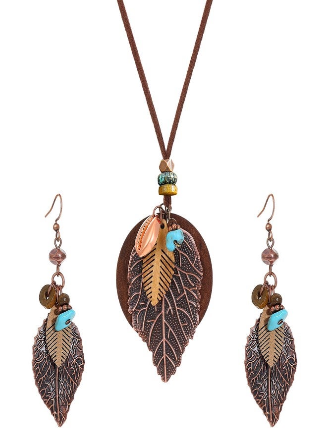 Bmpzery Boho Jewelry Set for Women - Western Vintage Pendant Necklace & Dangle Earrings - Retro Ethnic Geometric Statement Accessories for Festival Vacation - Image 1