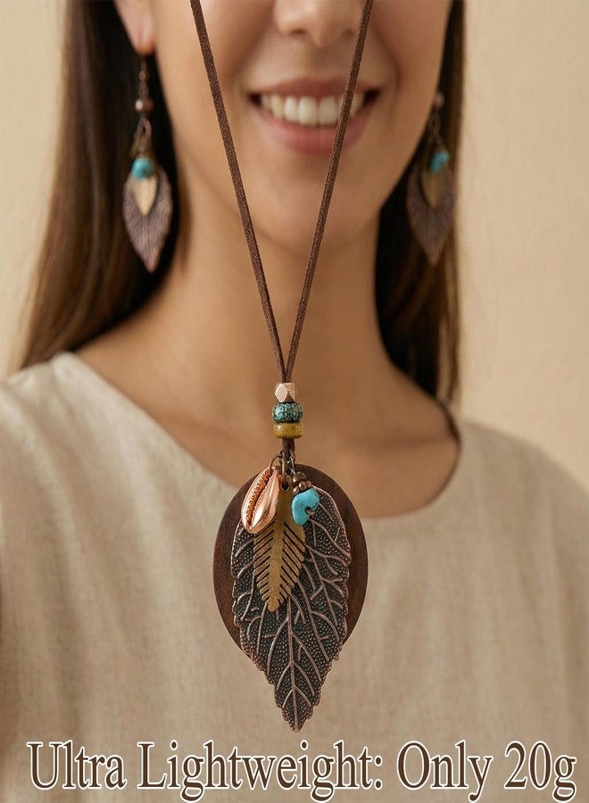 Bmpzery Boho Jewelry Set for Women - Western Vintage Pendant Necklace & Dangle Earrings - Retro Ethnic Geometric Statement Accessories for Festival Vacation - Image 4