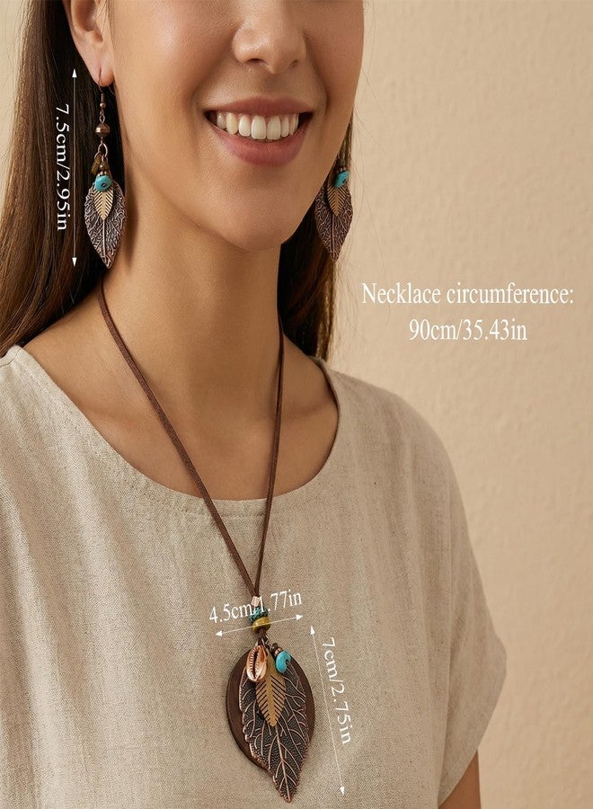 Bmpzery Boho Jewelry Set for Women - Western Vintage Pendant Necklace & Dangle Earrings - Retro Ethnic Geometric Statement Accessories for Festival Vacation - Image 2