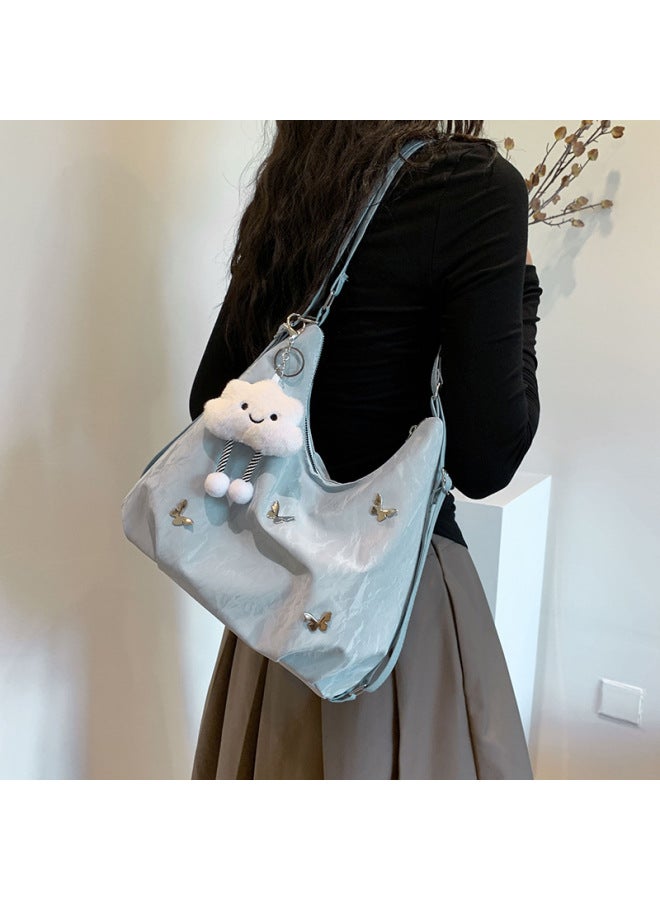 Large Capacity Women's Backpack 2025 Trendy Design Commuter Multi-Functional Double Shoulder Single Shoulder Crossbody Bag-Color:Add Cloud Pendant Blue - Image 1