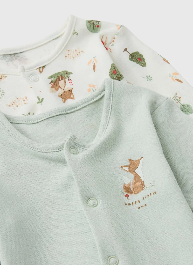 Matalan 2 Pack Baby Green Fox Sleepsuits