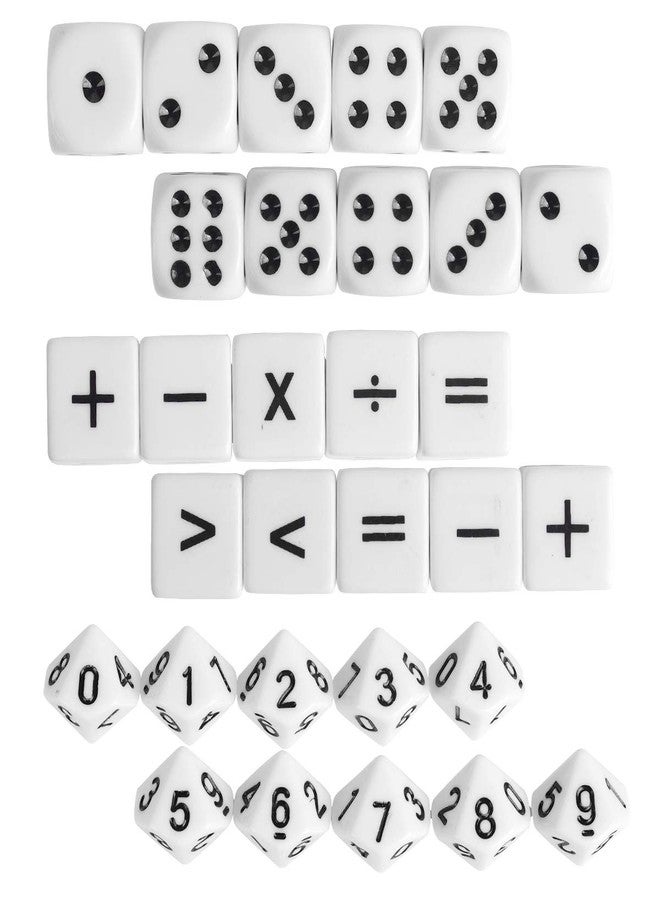 Lohoee 30Pcs Teaching Dice Acrylic Material 16mm Math Dice Games for Kids 8-12 for Teaching Classroom Supplies (Include Math Operation,Number and Dot Dice) - Image 1
