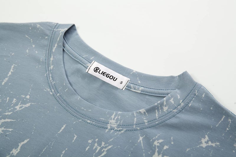 KLIEGOU Mens Hipster Hip Hop Ripped Round Hemline Pattern Print T Shirt 86 Blue2 M - Image 3
