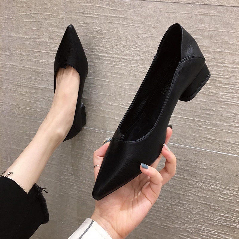 Soft Leather Thick Heel High Heels Low Heel 3Cm Professional All-Match Work Shoes Pointed Shallow Mouth Temperament Single Shoes Autumn 2024 - Image 4