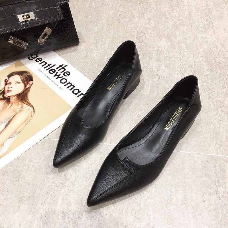 Soft Leather Thick Heel High Heels Low Heel 3Cm Professional All-Match Work Shoes Pointed Shallow Mouth Temperament Single Shoes Autumn 2024 - Image 5
