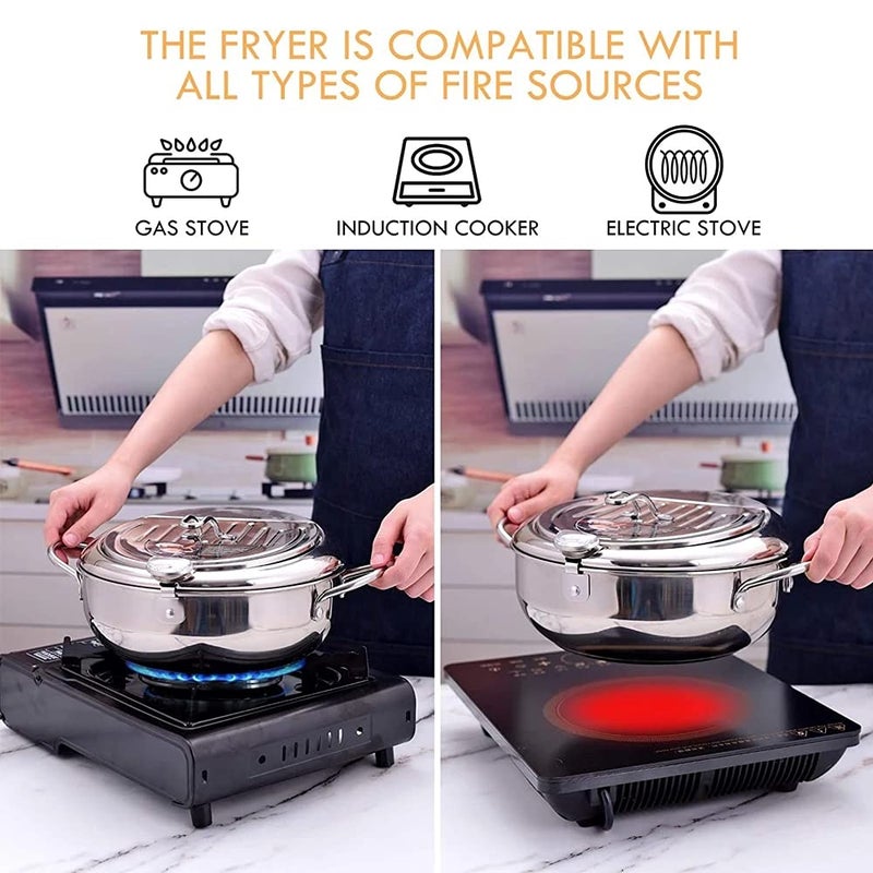 Stainless Steel Deep Fryer Pot with Thermometer, Lid & Oil Drainer Rack - Compact 2.2L Frying Pan for French Fries, Shrimp, Chicken Wings & More - Image 3