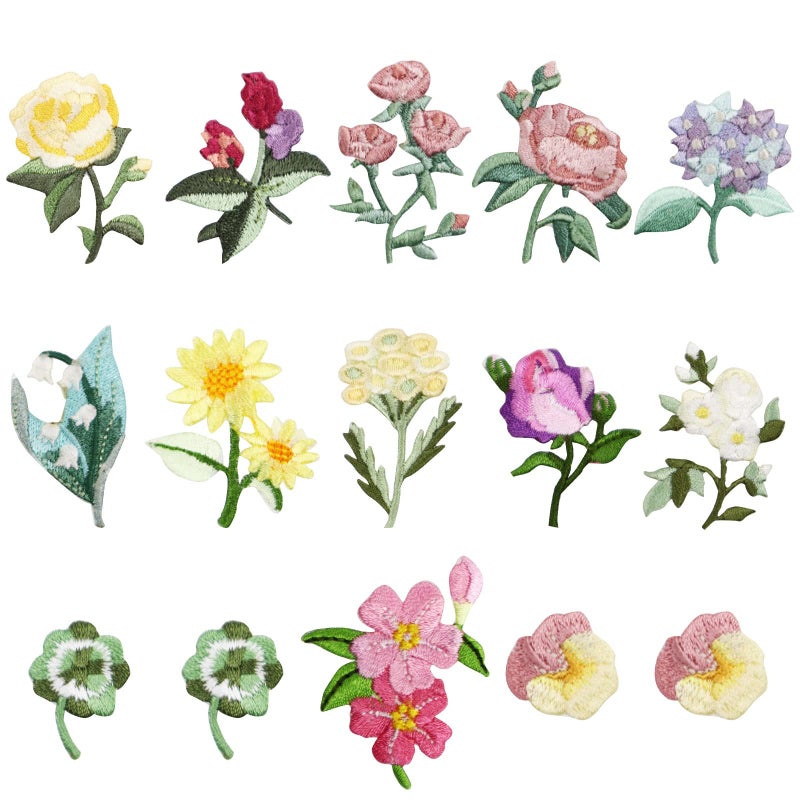 Modixun Modixun 15pcs Mini Flowers Iron On Patches 13 Patterns Decorative Embroidered Patches Sew OnIron On Patch Applique for Jeans Clothing Hat Jacket Mini Flowers 