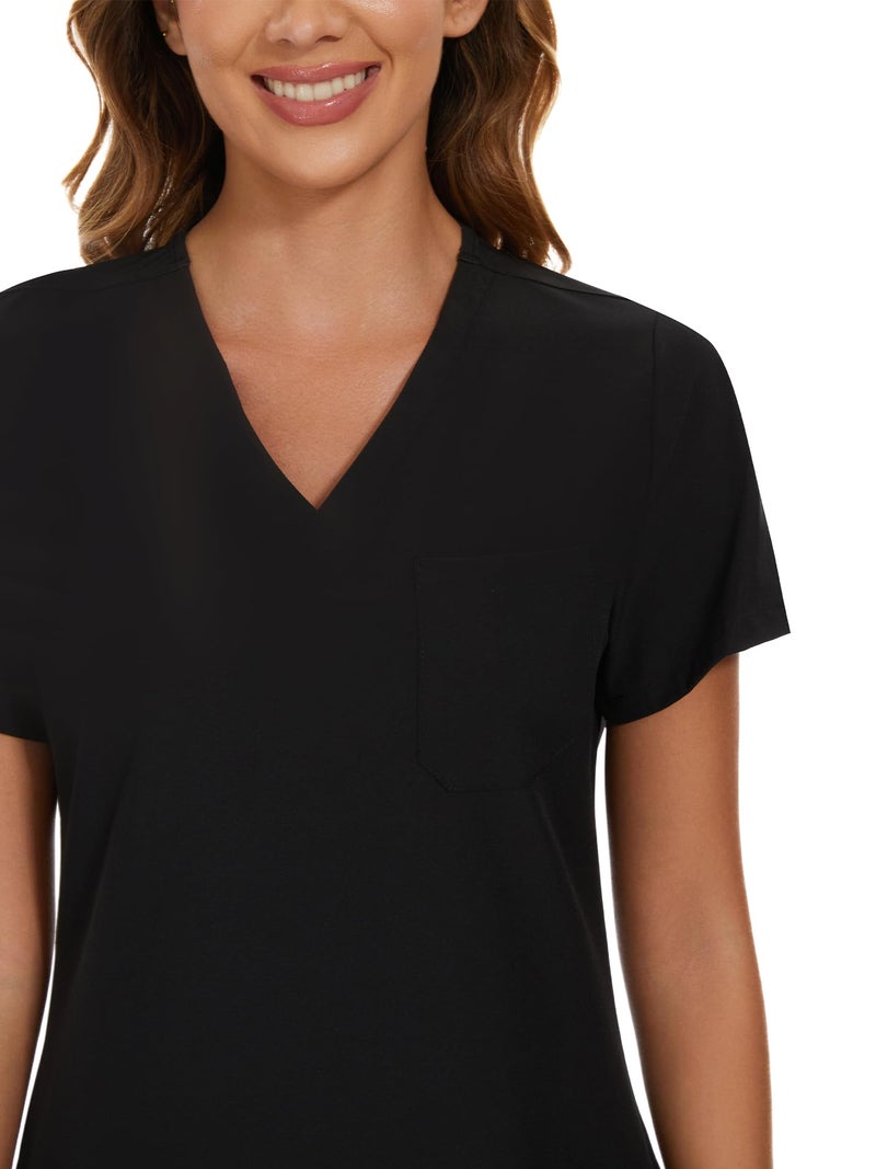 COZYFIT Scrubs for Women Set - Stretch V-Neck Scrub Top & Jogger Pant with 8 Pockets, Yoga Waistband, Anti Wrinkle, Slim Fit Women Scrubs - Black, L, Tall - Image 5