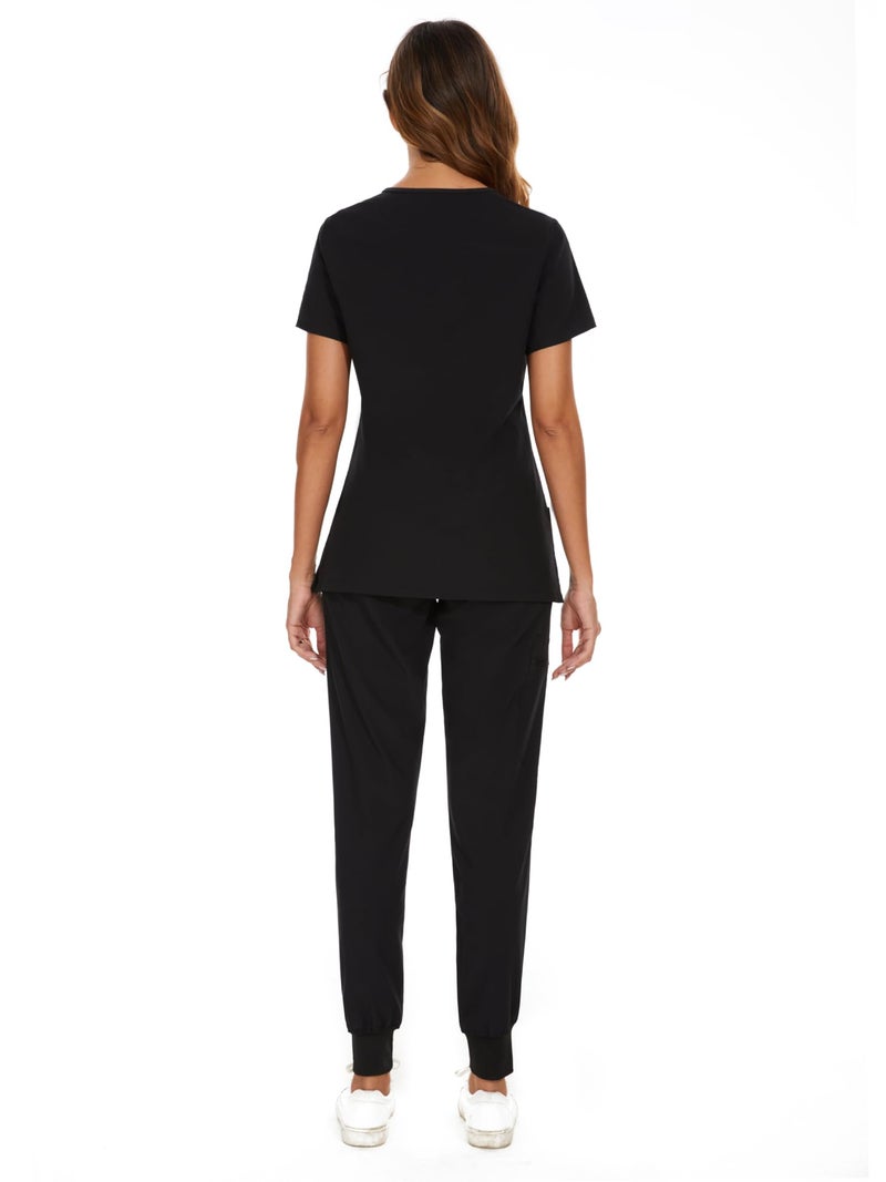 COZYFIT Scrubs for Women Set - Stretch V-Neck Scrub Top & Jogger Pant with 8 Pockets, Yoga Waistband, Anti Wrinkle, Slim Fit Women Scrubs - Black, L, Tall - Image 2