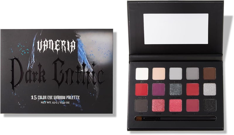 VANERIA Black Smokey Eye shadow Palette15 Colors Matte Glitter Metalli Eyeshadow PaletteLong Lasting Waterproof Pallete Goth Red