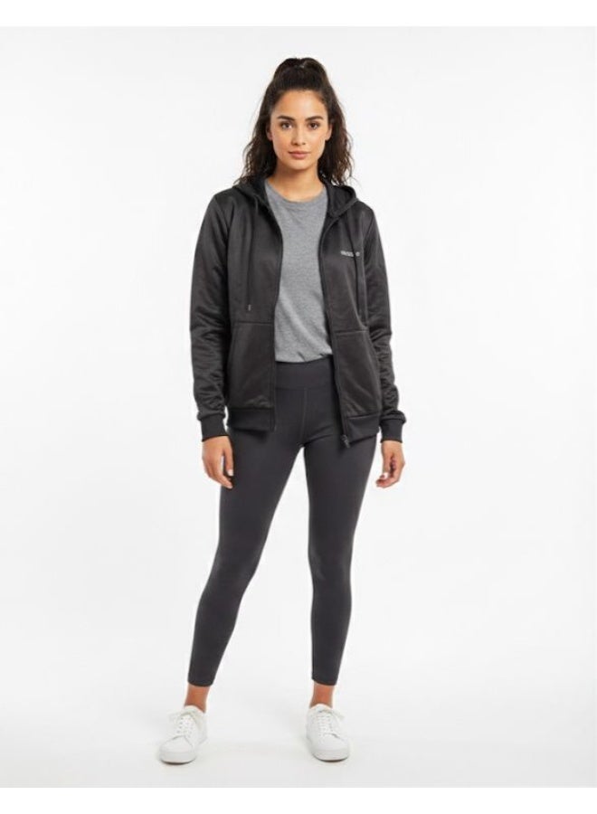 McKenzie هودي أسود بسحاب كامل للنساء - جاكيت كاجوال خفيف الوزن 100% بوليستر - Image 1