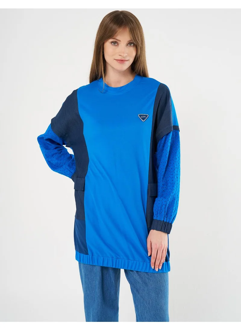 Kayra Embroidered Detailing Patch Pocket Sweatshirt in Cobalt Blue