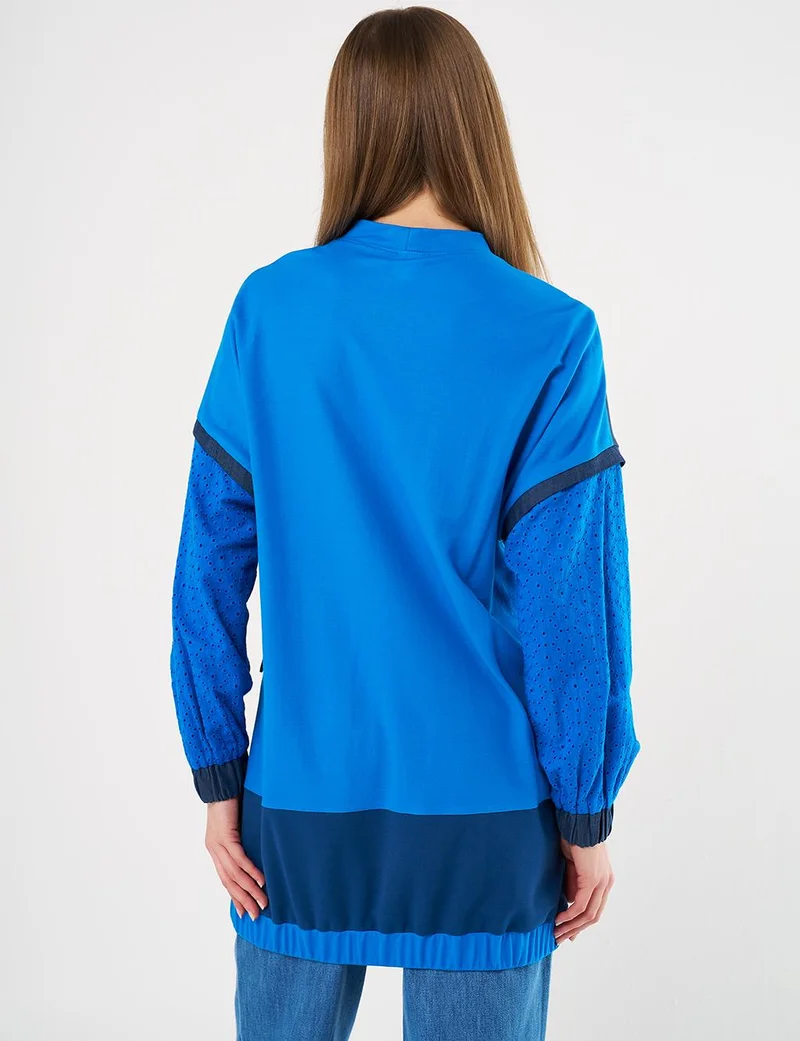 Kayra Embroidered Detailing Patch Pocket Sweatshirt in Cobalt Blue