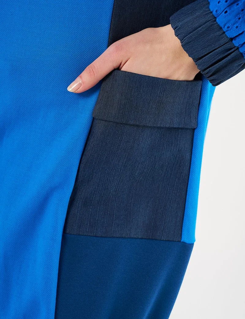 Kayra Embroidered Detailing Patch Pocket Sweatshirt in Cobalt Blue