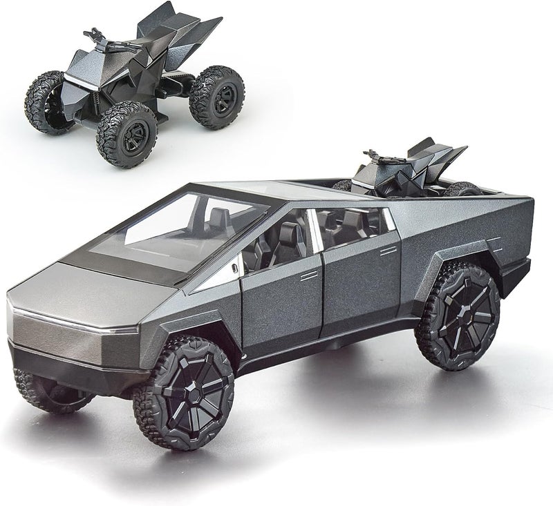 stochastic box Pickup Truck and Motorcycle 1/24 Diecast Cars with Lights and Sounds Cybertruck Metal Toy Cars for Kids Adults Boys Black - Image 1